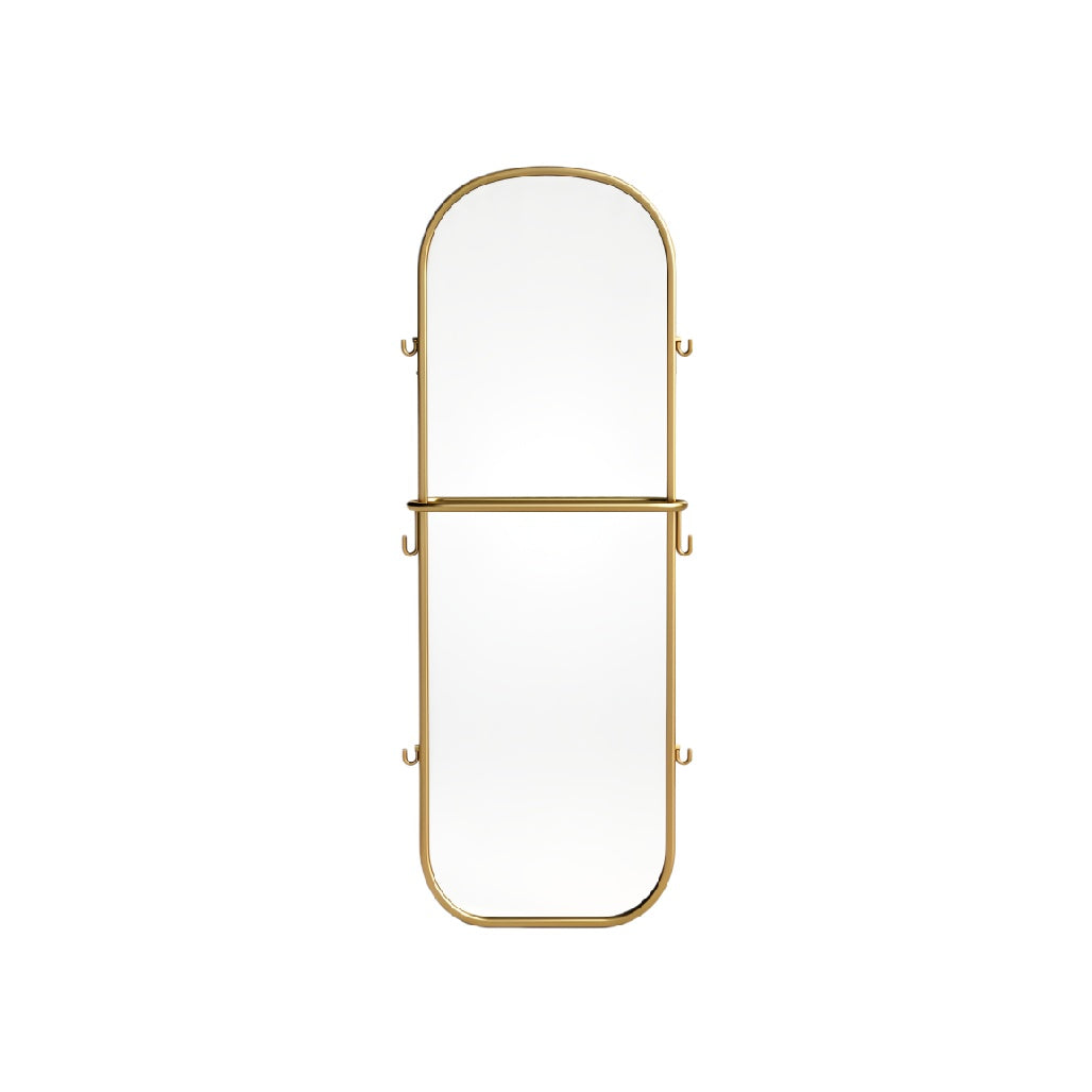 Modern Gold-Framed Wall Mirror with Hooks